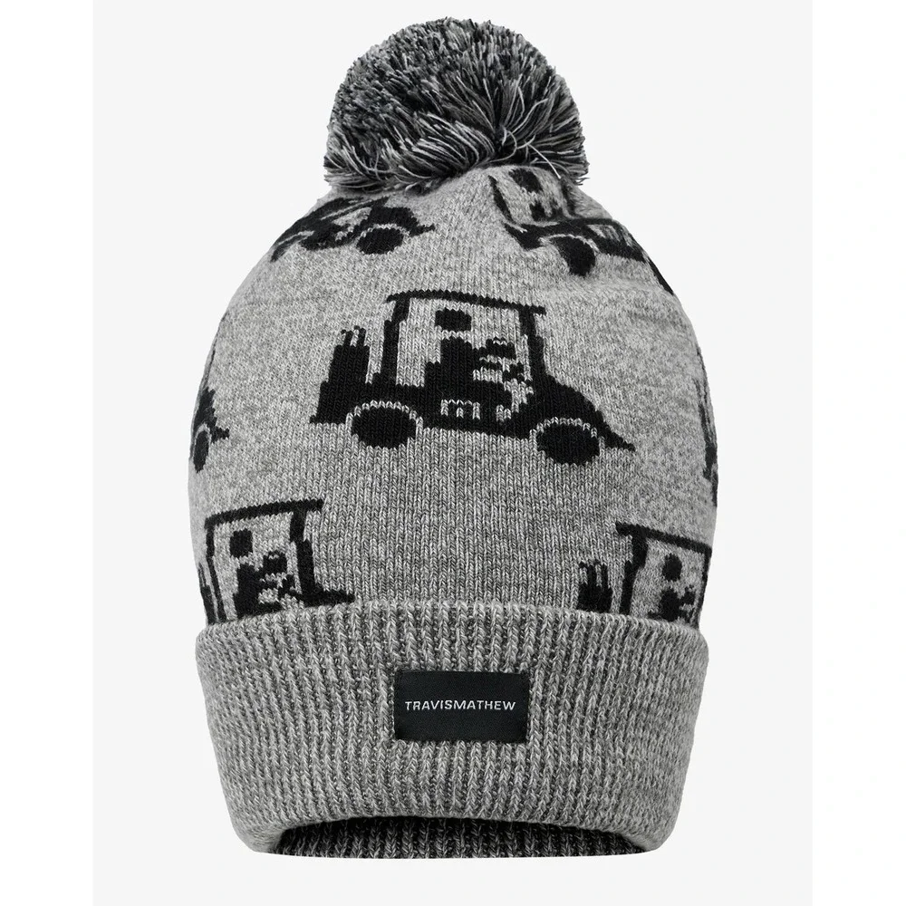 Travis Mathew Mapes Beanie Hat Men OS Heather Grey Golf Cart Pom Knit Soft NEW